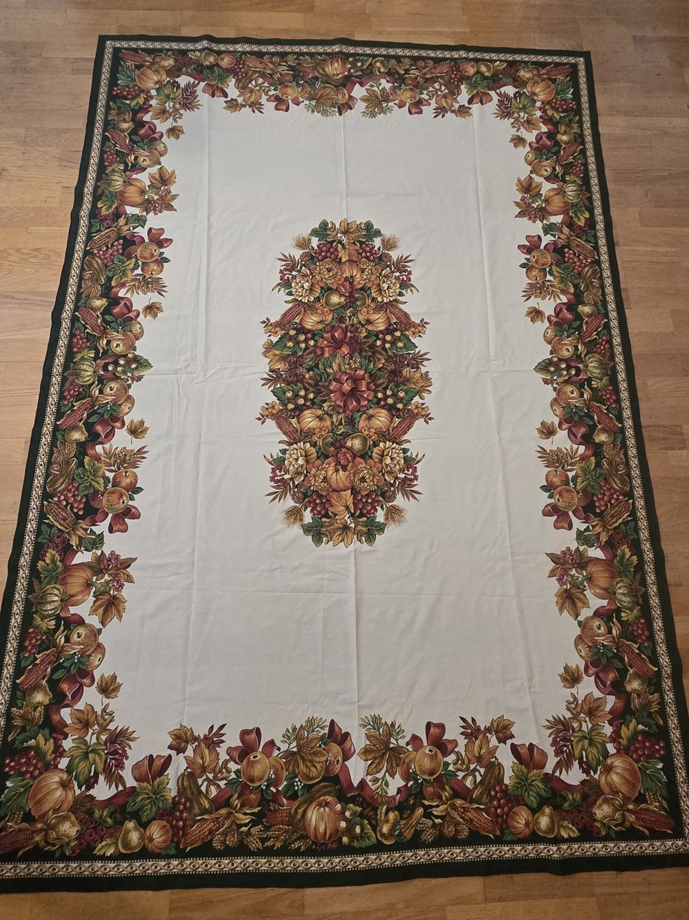 Autumn Harvest Tablecloth - White with Fall Floral Border 58" x 85"